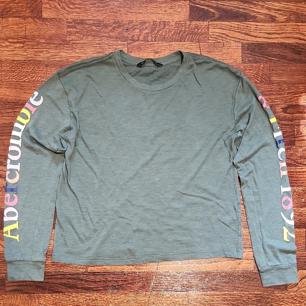 Abercrombie & Fitch Vintage Olive Long Sleeve Tee with Multicolor Ombre Logo Sm